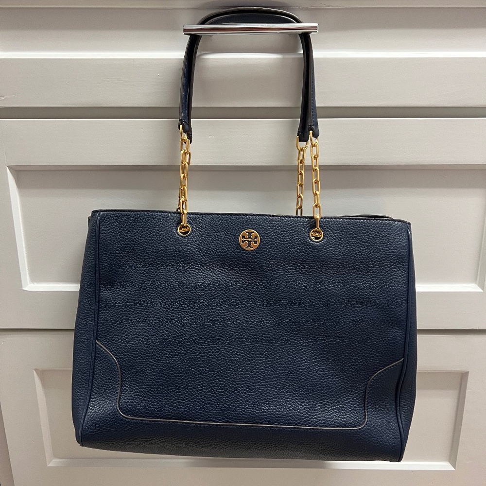 Tory Burch Marsden Pebbled Navy Leather Tote